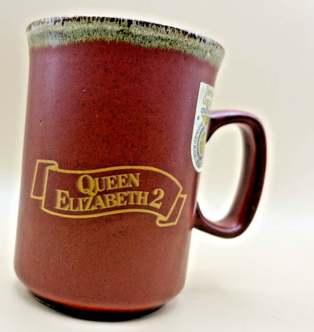 Vintage Dunoon Stoneware Ceramic Queen Elizabeth 2 Coffee Scotland w/ Sticker